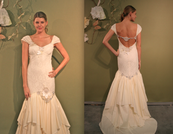 claire-peetibone-cap-sleeve-ruffled-mermaid-art-deco-details Claire Pettibone gown with cap sleeves and ruffled mermaid style